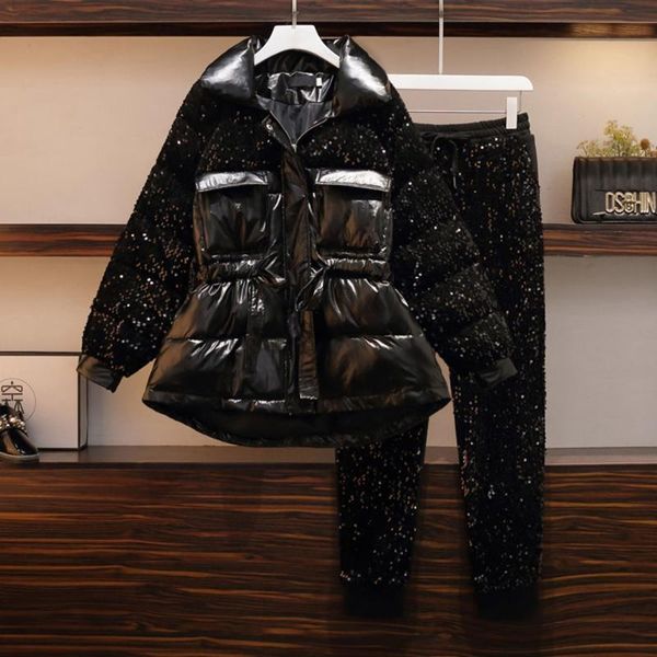 women's two piece pants 2-piece set suit 2021 winter coat women parka sequin down jacket + casual long two-piece trend clothes, White
women's two piece pants 2-piece set suit 2021 winter coat women parka sequin down jacket + casual long two-piece trend clothes, White