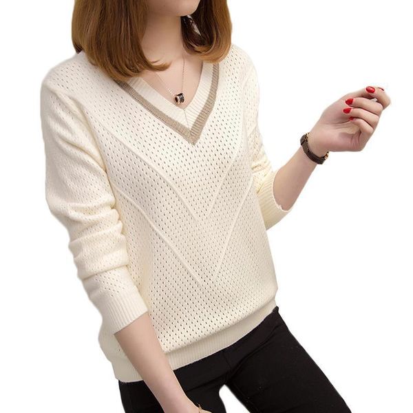 v neck loose short women sweater knit pullover long sleeve thin spring autumn fashion plus size casual female, White;black
v neck loose short women sweater knit pullover long sleeve thin spring autumn fashion plus size casual female, White;black