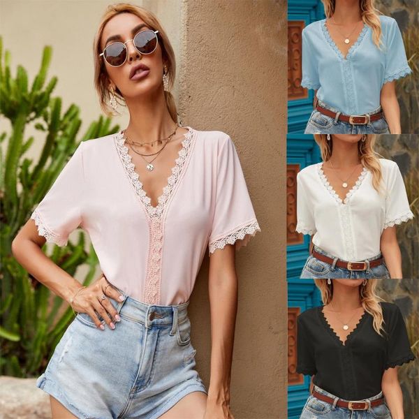 women's blouses & shirts fashion women short sleeve loose summer lace v-neck casual chiffon ladies clothing chemise femme, White
women's blouses & shirts fashion women short sleeve loose summer lace v-neck casual chiffon ladies clothing chemise femme, White