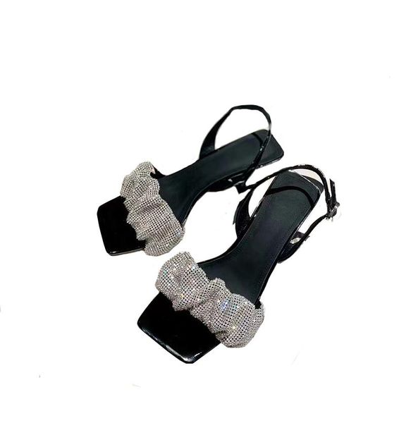 pleated artificial diamonds decoration bling light elegant high heels women sandals summer square or thin 2021 fashion, Black
pleated artificial diamonds decoration bling light elegant high heels women sandals summer square or thin 2021 fashion, Black