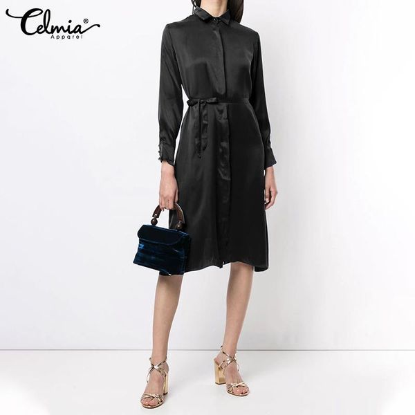 casual dresses women elegant satin shirt dress office a-line lapel knee-length vestidos celmia sashes waisted buttons party robe, Black;gray
casual dresses women elegant satin shirt dress office a-line lapel knee-length vestidos celmia sashes waisted buttons party robe, Black;gray