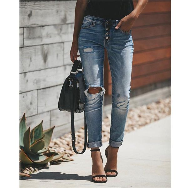 high waist skinny vintage women jean distressed denim pants holes destroyed pencil casual trousers summer ripped, Blue
high waist skinny vintage women jean distressed denim pants holes destroyed pencil casual trousers summer ripped, Blue