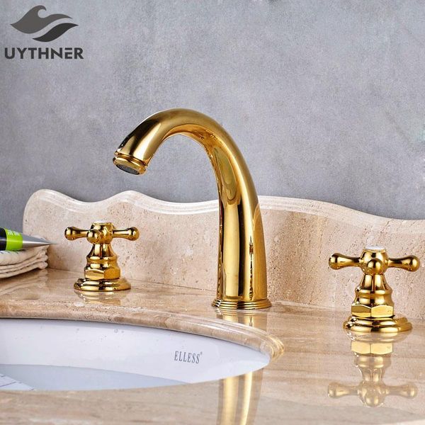 bathroom sink faucets uythner 3pcs golden arc-shaped basin faucet double crossed handle mixer tap factory direct sales
bathroom sink faucets uythner 3pcs golden arc-shaped basin faucet double crossed handle mixer tap factory direct sales