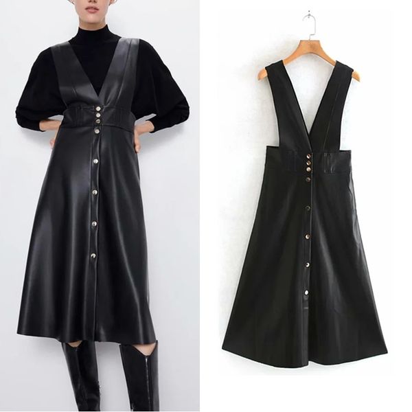 Za Dress Women 2021 Black Faux Leather Dress Woman V-neck Sleeveless A-line Midi Dress Vintage Spaghetti Strap Ladies Dresses
Za Dress Women 2021 Black Faux Leather Dress Woman V-neck Sleeveless A-line Midi Dress Vintage Spaghetti Strap Ladies Dresses