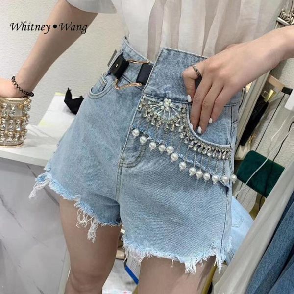 women's jeans whitney wang shorts 2021 summer fashion streetwear sequins diamonds beading belted denim women short, Blue
women's jeans whitney wang shorts 2021 summer fashion streetwear sequins diamonds beading belted denim women short, Blue