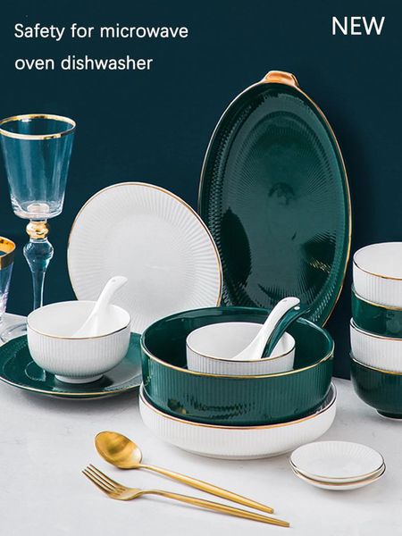 dishes & plates green porcelain plate and bowl set dinner luxury gold inlay white ceramic for tableware restaurant
dishes & plates green porcelain plate and bowl set dinner luxury gold inlay white ceramic for tableware restaurant