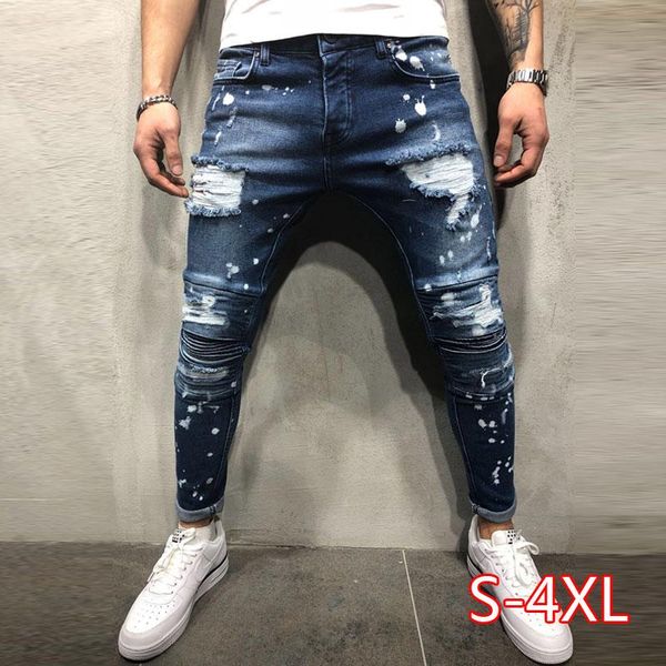men's painted skinny slim fit straight ripped distressed pleated knee patch denim pants stretch jeans 2021, Blue
men's painted skinny slim fit straight ripped distressed pleated knee patch denim pants stretch jeans 2021, Blue