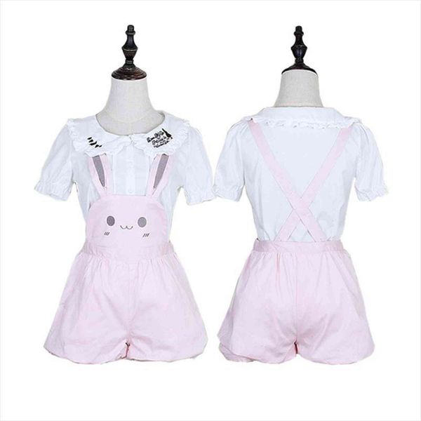 kawaii girls pink rabbit bunny women short ears overall lolita dungarees suspenders, White;black
kawaii girls pink rabbit bunny women short ears overall lolita dungarees suspenders, White;black