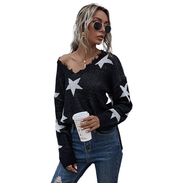 autumn winter v neck tassel jumper sweater women star pattern full sleeve knitted pullovers, White;black
autumn winter v neck tassel jumper sweater women star pattern full sleeve knitted pullovers, White;black