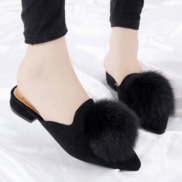 women's fur slippers spring pointed toe ladies fashion mules outside suede leather woman shoes low heels female qq76, Black
women's fur slippers spring pointed toe ladies fashion mules outside suede leather woman shoes low heels female qq76, Black