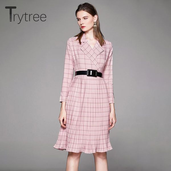 casual dresses trytree 2021 autumn winter women dress turn-down collar belt plaid slim fit fashion pleated knee-length office lady, Black;gray
casual dresses trytree 2021 autumn winter women dress turn-down collar belt plaid slim fit fashion pleated knee-length office lady, Black;gray
