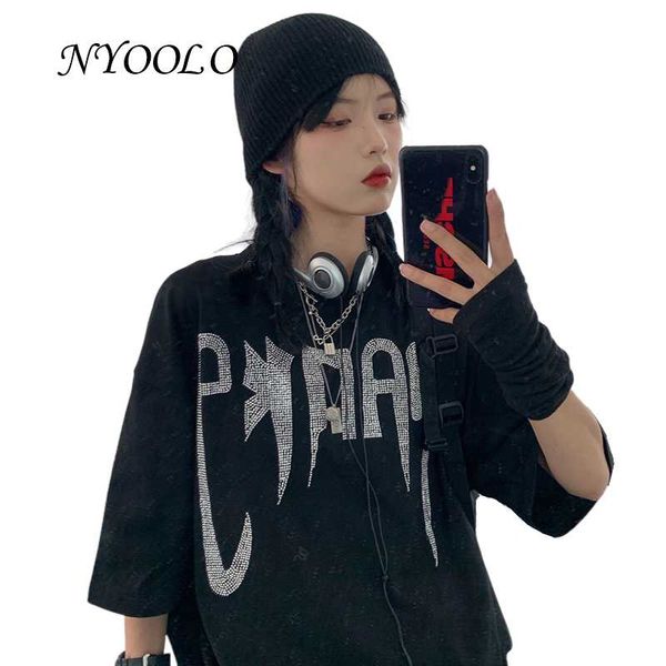 summer streetwear diamonds loose short sleeve black t-shirt women clothing casual o-neck hip hop punk tee women's, White
summer streetwear diamonds loose short sleeve black t-shirt women clothing casual o-neck hip hop punk tee women's, White
