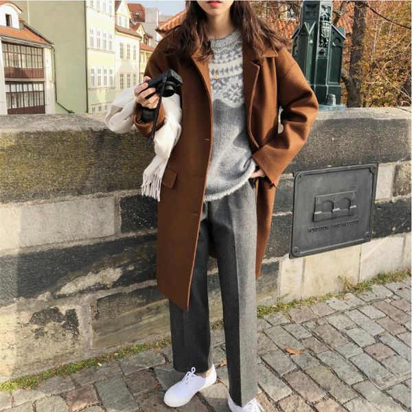 women's wool & blends women woolen trench coat fashion long autumn korean casual loose overcoat lapel waist solid color windbreaker fem, Black
women's wool & blends women woolen trench coat fashion long autumn korean casual loose overcoat lapel waist solid color windbreaker fem, Black
