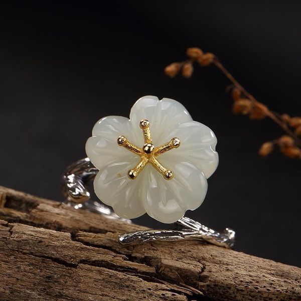 cluster rings original natural hetian white jade plum blossom branch winding craft opening adjustable ring chinese retro charm holiday gift, Golden;silver
cluster rings original natural hetian white jade plum blossom branch winding craft opening adjustable ring chinese retro charm holiday gift, Golden;silver