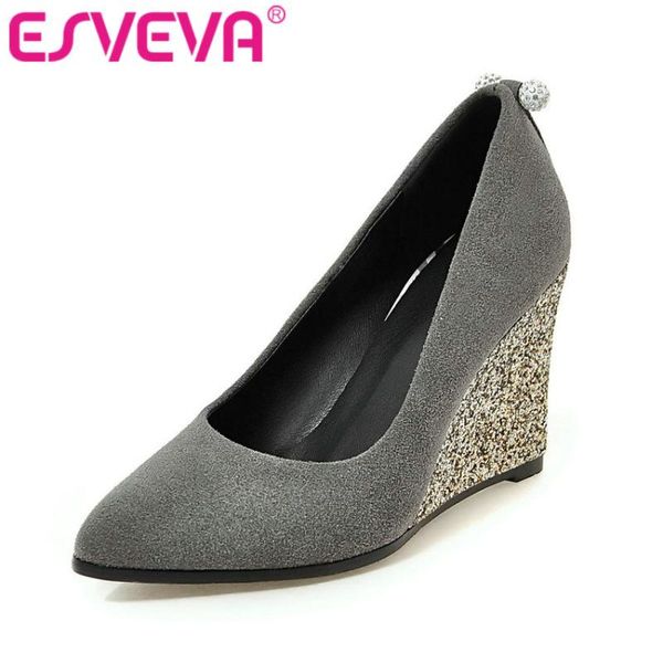 dress shoes esveva 2021 flock women pumps spring autumn night club wedges high heel elegant wedding big size 34-43, Black
dress shoes esveva 2021 flock women pumps spring autumn night club wedges high heel elegant wedding big size 34-43, Black