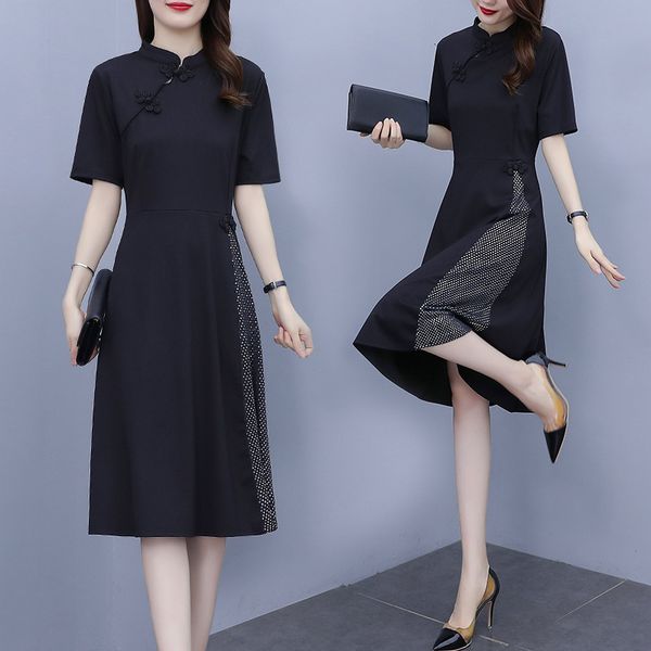 luxury casual dresses large modified cheongsam women's 2021 summer chine style small black drs, Black;gray
luxury casual dresses large modified cheongsam women's 2021 summer chine style small black drs, Black;gray