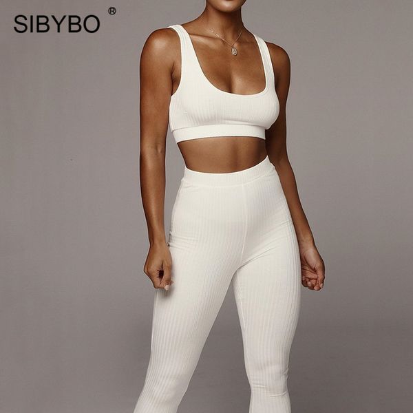 two piece dress sibybo ribbed high waist autumn set women sleeveless sportwear crop and pants backless casual tracksuits qvm1, White
two piece dress sibybo ribbed high waist autumn set women sleeveless sportwear crop and pants backless casual tracksuits qvm1, White