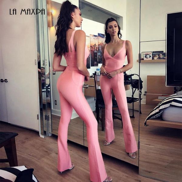 bandage jumpsuit summer fashion pink v-neck ladies rayon women's jumpsuits & rompers, Black;white
bandage jumpsuit summer fashion pink v-neck ladies rayon women's jumpsuits & rompers, Black;white