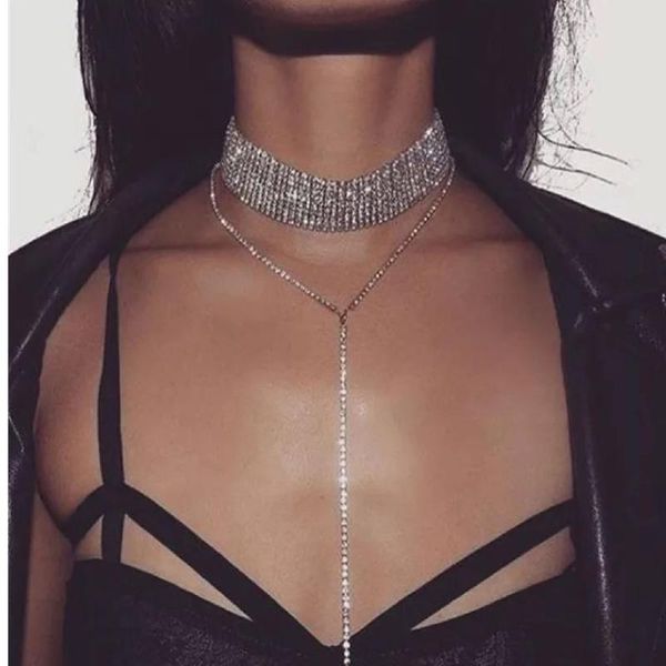 fashion choker multi-layers rhinestone necklaces chokers collar choke chunky y necklace women jewelry accessories gifts pendant, Silver
fashion choker multi-layers rhinestone necklaces chokers collar choke chunky y necklace women jewelry accessories gifts pendant, Silver
