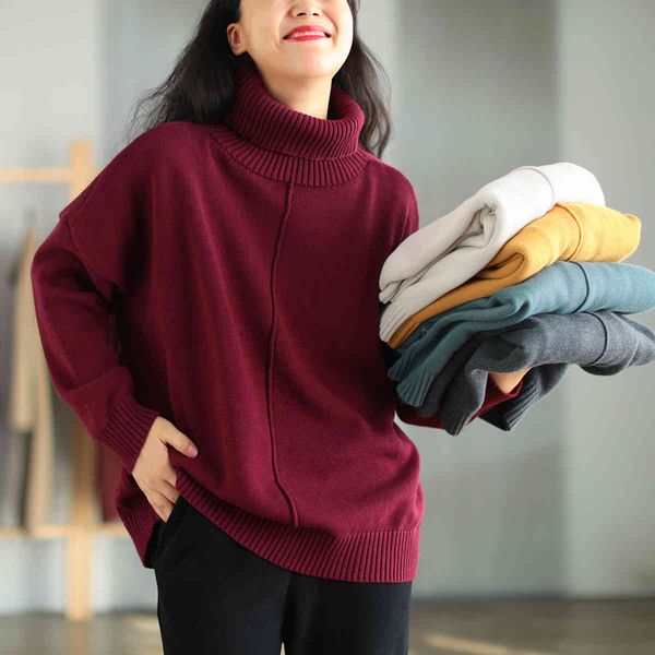 johnature women turtleneck pullover sweaters solid color cotton autumn loose thick female clothes soft sweaters 210521, White;black
johnature women turtleneck pullover sweaters solid color cotton autumn loose thick female clothes soft sweaters 210521, White;black