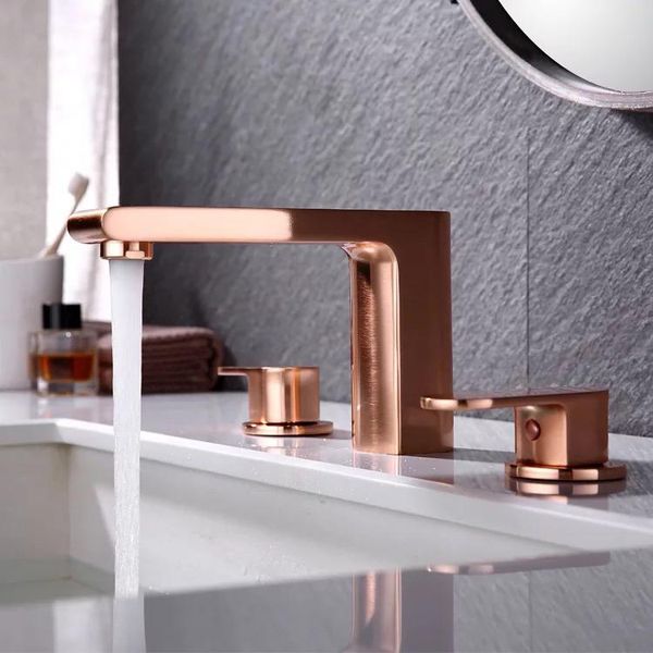 luxury solid brass brushed rose gold bathroom sink faucet three holes two handle cold basin mixer faucets
luxury solid brass brushed rose gold bathroom sink faucet three holes two handle cold basin mixer faucets