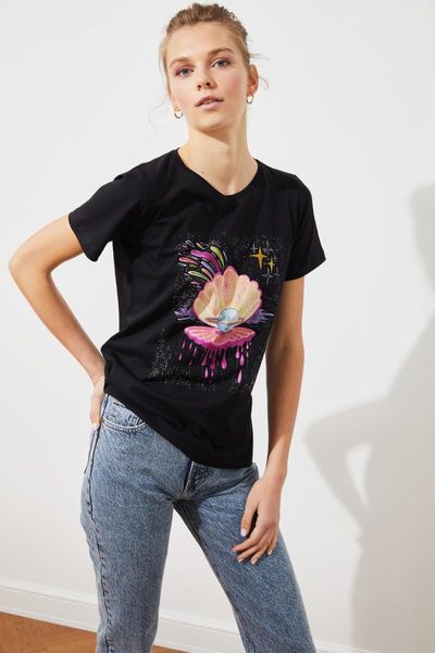 women's t-shirt trendyol printed basic knitted twoss21ts1834, White