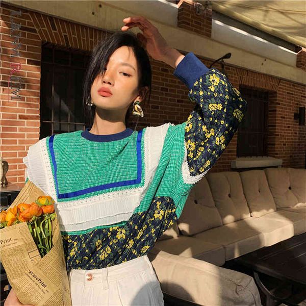 loose hedging stitching contrast color ruffled o-neck shirt ladies fashion trend spring autumn 2e1184 210507, White
loose hedging stitching contrast color ruffled o-neck shirt ladies fashion trend spring autumn 2e1184 210507, White
