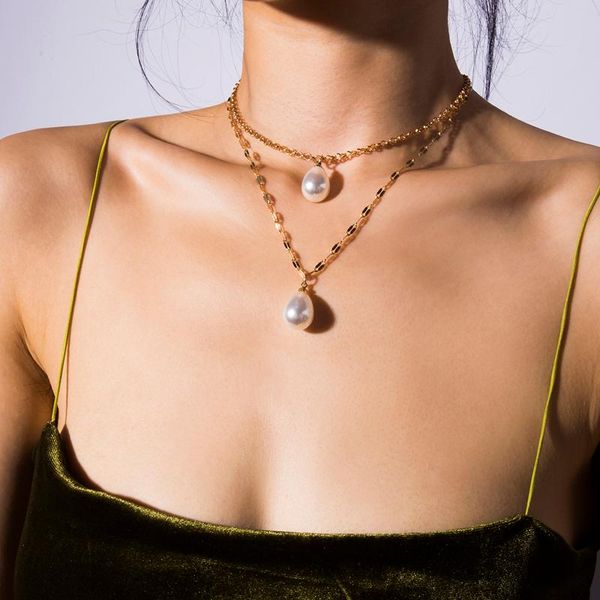 chains 1pc light luxury double chain water drop pearl necklace baroque choker clavicle for women wedding jewelry, Silver
chains 1pc light luxury double chain water drop pearl necklace baroque choker clavicle for women wedding jewelry, Silver