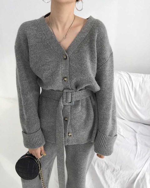 women's two piece pants casual loose 2 pieces knitted sets women 2021 autumn winter v-neck full sleeve belted sweaters cardigans & suit, White
women's two piece pants casual loose 2 pieces knitted sets women 2021 autumn winter v-neck full sleeve belted sweaters cardigans & suit, White