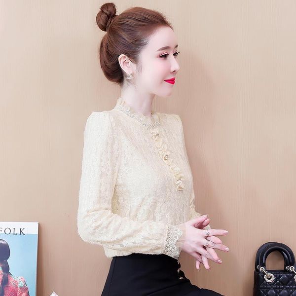 women's blouses & shirts blouse women winter 2021 office lady korea style long sleeve lace solid stand neck add wool upset blusas women, White
women's blouses & shirts blouse women winter 2021 office lady korea style long sleeve lace solid stand neck add wool upset blusas women, White