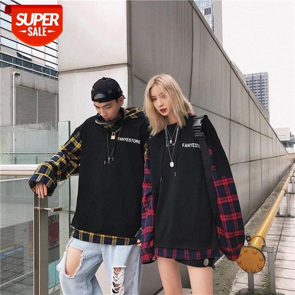 european and american street plaid stitching fake two-piece sweater high oversize pop character print hooded t-shirt #uo2q, Black
european and american street plaid stitching fake two-piece sweater high oversize pop character print hooded t-shirt #uo2q, Black