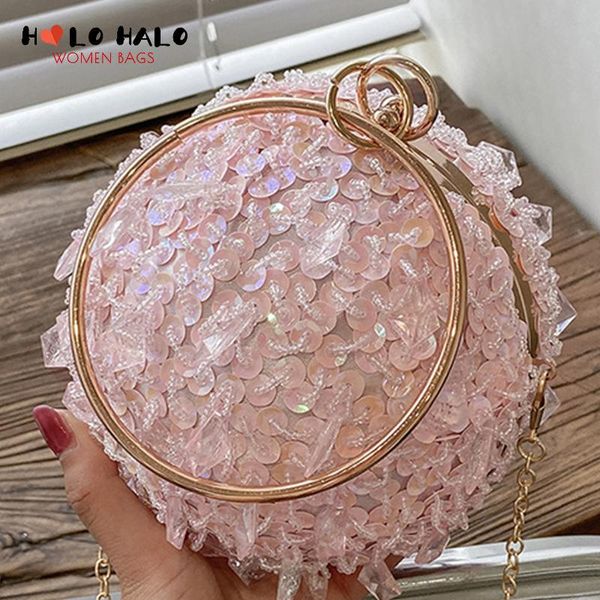 evening bags fashion female crossbody personalized sequin circular shoulder women's wallet party purses and handbags