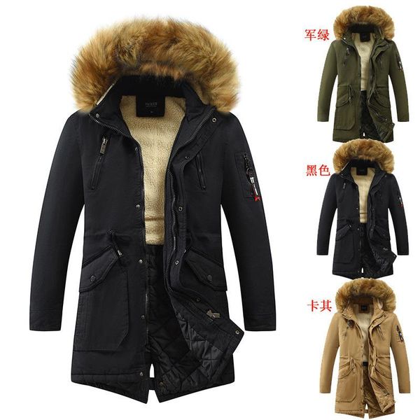 men's jackets winter cotton clothes drawstring waist closing hooded wool collar zipper plush jacket, Black;brown
men's jackets winter cotton clothes drawstring waist closing hooded wool collar zipper plush jacket, Black;brown