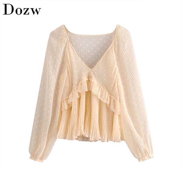 women dot print ruffles see through blouse fashion casual transparent female long sleeve shirts office lady v neck solid 210414, White
women dot print ruffles see through blouse fashion casual transparent female long sleeve shirts office lady v neck solid 210414, White