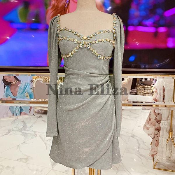 women bodycon formal dress diamonds square collar high waist shining ruched casual dresses, Black;gray
women bodycon formal dress diamonds square collar high waist shining ruched casual dresses, Black;gray