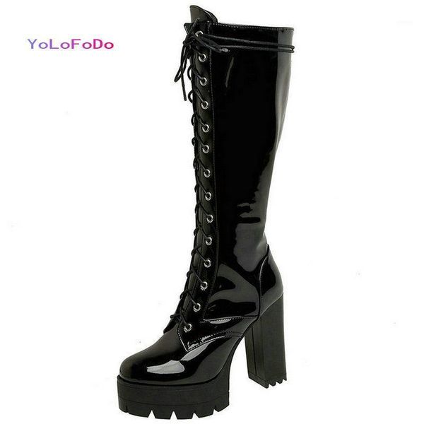 boots platform square high heel women knee patent pu leather cross tied ladies calf autumn winter woman's black1, Black
boots platform square high heel women knee patent pu leather cross tied ladies calf autumn winter woman's black1, Black