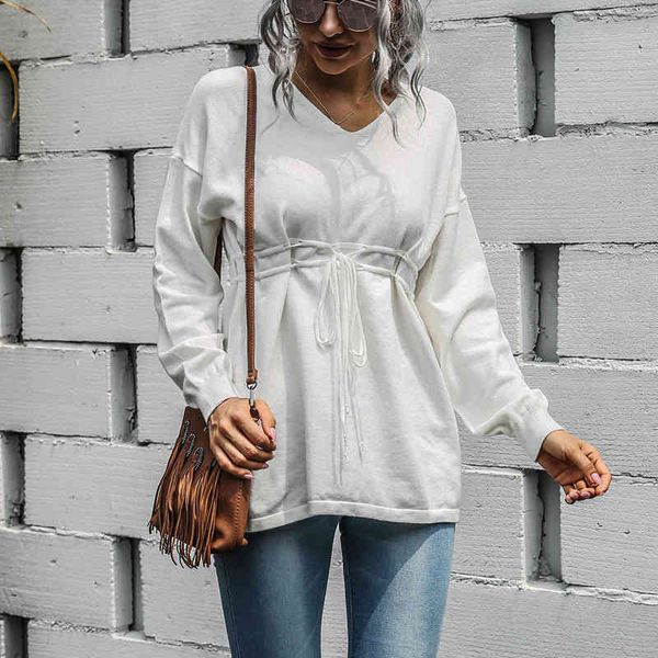 v neck jumper sweater womens women's autumn and winter fashion casual lantern sleeve drawstring sweater pullovers 210514, White;black
v neck jumper sweater womens women's autumn and winter fashion casual lantern sleeve drawstring sweater pullovers 210514, White;black
