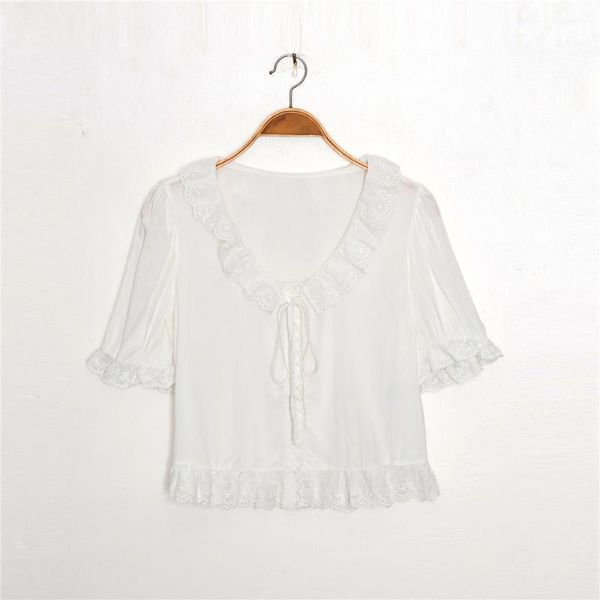 women's blouses & shirts 2021 women embroidered lace hollow out blouse spring summer short sleeve lady sweet shirt and, White
women's blouses & shirts 2021 women embroidered lace hollow out blouse spring summer short sleeve lady sweet shirt and, White