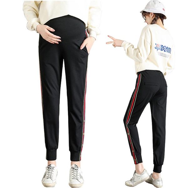 maternity bottoms black sport pants for fall clothing casual button side stripe decoration 1925, White
maternity bottoms black sport pants for fall clothing casual button side stripe decoration 1925, White
