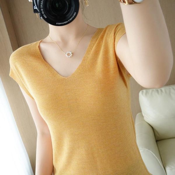 women's t-shirt summer 100% wool knitted sweater short-sleeved casual v-neck plus size pullover ladies tees, White
women's t-shirt summer 100% wool knitted sweater short-sleeved casual v-neck plus size pullover ladies tees, White