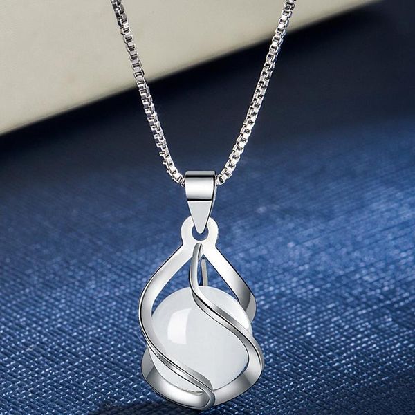 

pendant necklaces silver woman fashion jewelry round opal agate drop necklace length 45cm
