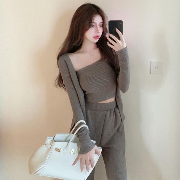 women's two piece pants autumn pure desire casual ins color knitted cardigan & tube strap high waist wide leg trousers ladies suit, White
women's two piece pants autumn pure desire casual ins color knitted cardigan & tube strap high waist wide leg trousers ladies suit, White