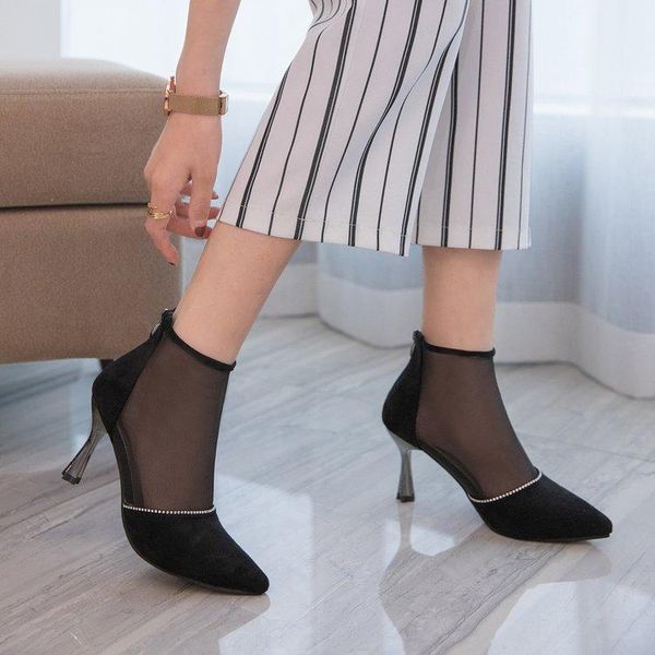 sandals summer sandal with thick heel, middle net boot, pointed toe, high sheathed mesh hollow, Black
sandals summer sandal with thick heel, middle net boot, pointed toe, high sheathed mesh hollow, Black