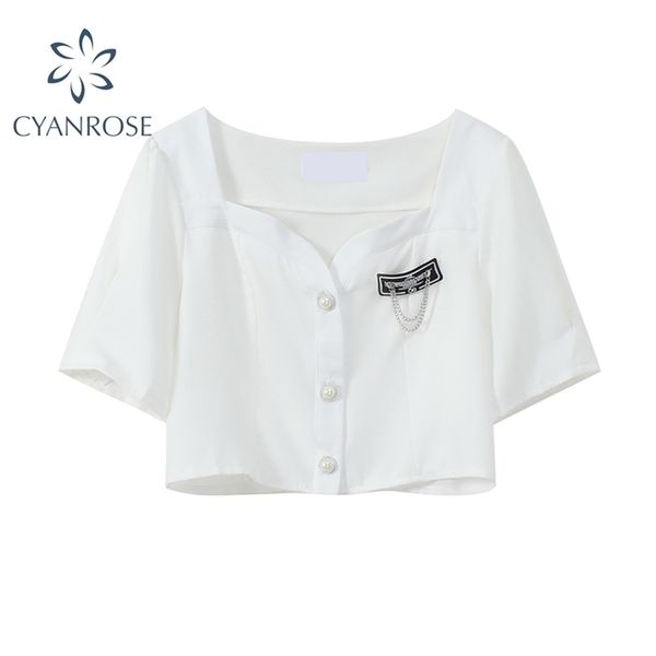 solid short sleeve women blusas summer black white two color shirts korean streetwear puff blouses female 210515
solid short sleeve women blusas summer black white two color shirts korean streetwear puff blouses female 210515