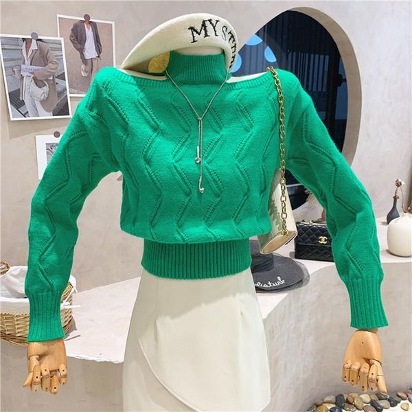 women's sweaters clothing 2021 autumn winter high neck off shoulder long sleeve sweater versatile solid color short knit shirt top, White;black
women's sweaters clothing 2021 autumn winter high neck off shoulder long sleeve sweater versatile solid color short knit shirt top, White;black