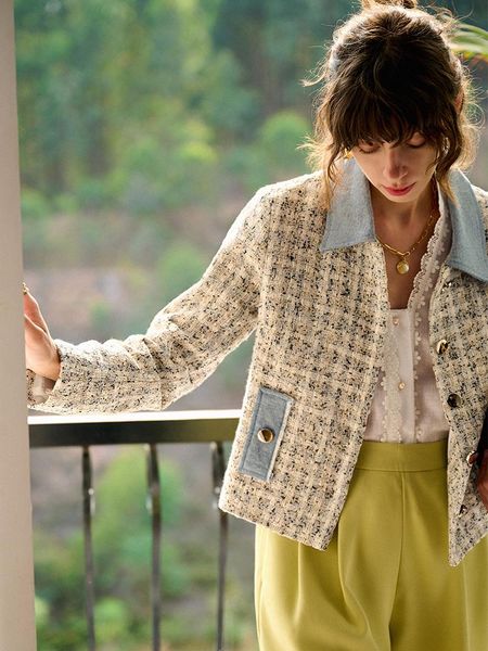 women's jackets heavy industry fragrance 21 spring/summer tweed denim stitching small straight short jacket, Black;brown
women's jackets heavy industry fragrance 21 spring/summer tweed denim stitching small straight short jacket, Black;brown