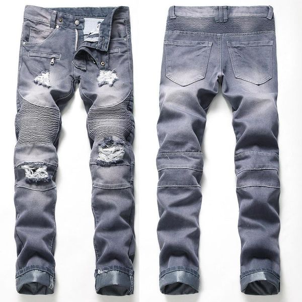 men's jeans trendy brand hip-hop retro european and american style personality slim long beggar ripped male korean version, Blue
men's jeans trendy brand hip-hop retro european and american style personality slim long beggar ripped male korean version, Blue