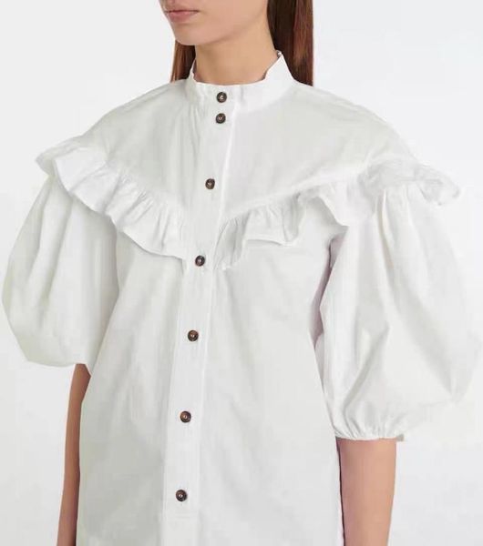 women's blouses & shirts women blouse summer solid puff half sleeve stand collar ruffled elegant high street chic sweet fashion ga, White
women's blouses & shirts women blouse summer solid puff half sleeve stand collar ruffled elegant high street chic sweet fashion ga, White