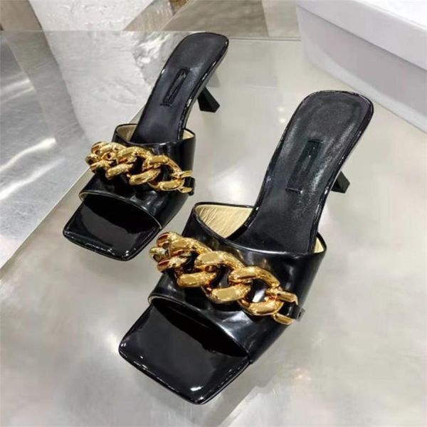 style fashion luxury designer women sandals model catwalk metal chain female slippers handmade high heel ladies shoes 5.5cm dress, Black
style fashion luxury designer women sandals model catwalk metal chain female slippers handmade high heel ladies shoes 5.5cm dress, Black