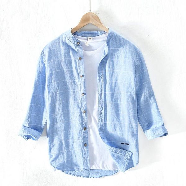 men's casual shirts japan style harajuku stand collar plaid cotton linen men three quarter sleeve leisure slim simple, White;black
men's casual shirts japan style harajuku stand collar plaid cotton linen men three quarter sleeve leisure slim simple, White;black